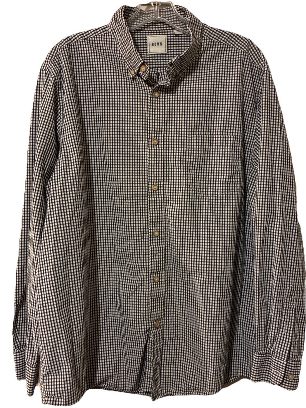 Rowm- Men’s Black Gingham long-sleeve Cotton button-down shirt Sz XL